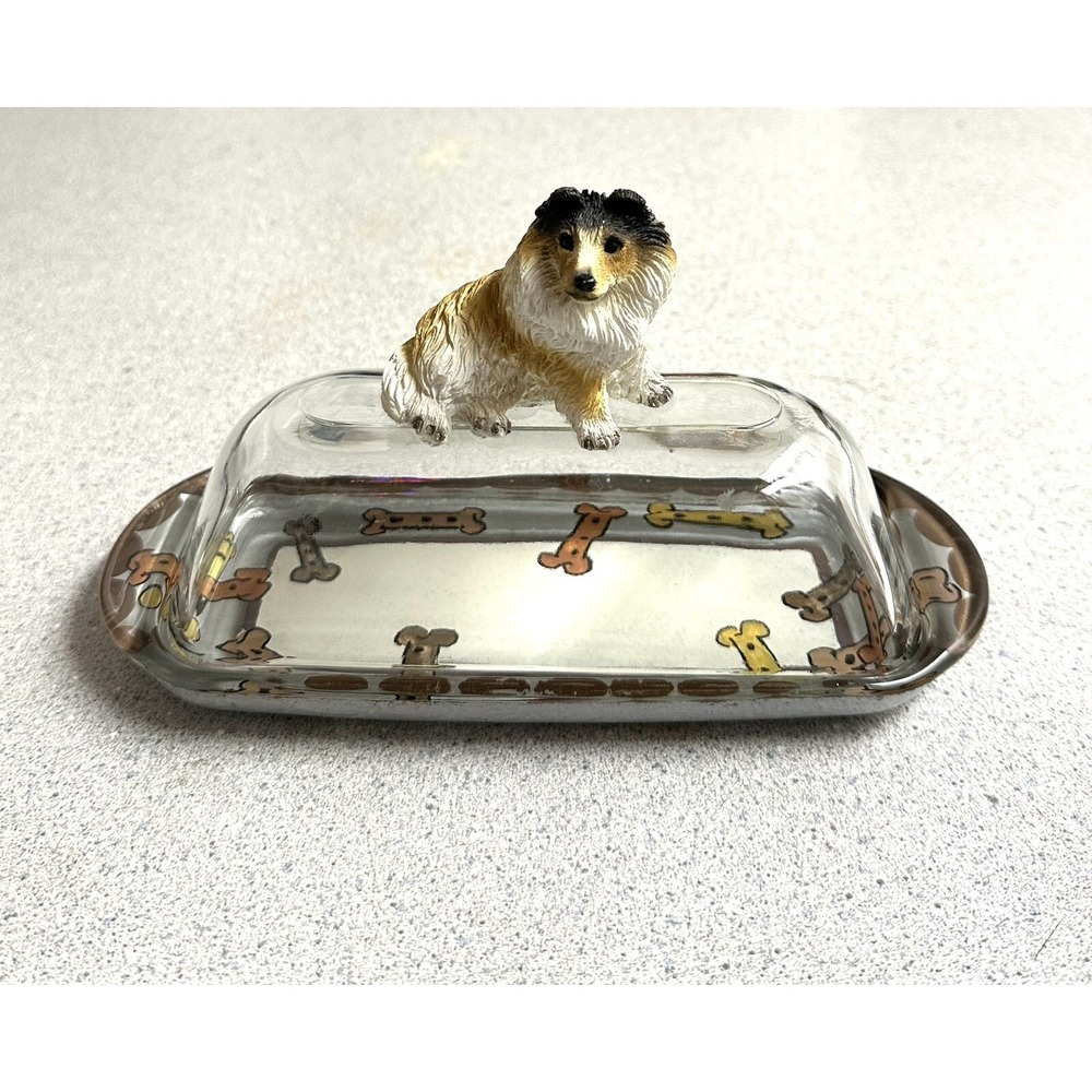 Fun Glass by Shirley Border Collie's Handle Butter Dish Pet's Lover